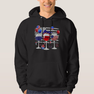 Veste À Capuche Rouge Blanc Bleu Trois Vins Lunettes American Drap