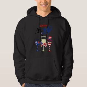 Veste À Capuche Rouge Blanc Bleu Verre de Vin Patriotique Joyeux 4