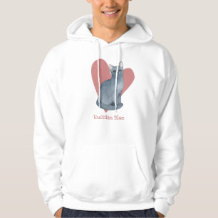 Veste À Capuche Russe Bleu Chat Aquarelle Kitty Coeur rose