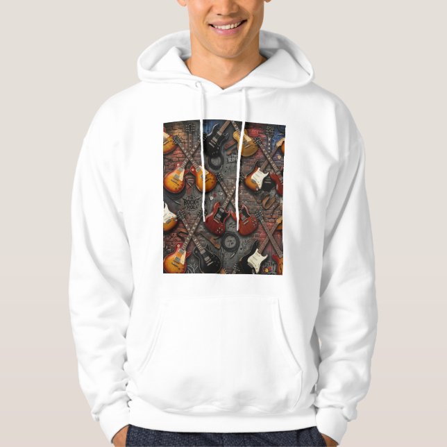 Veste À Capuche Rythmes du Rock Classique : Guitare Électrique Vin (Devant)