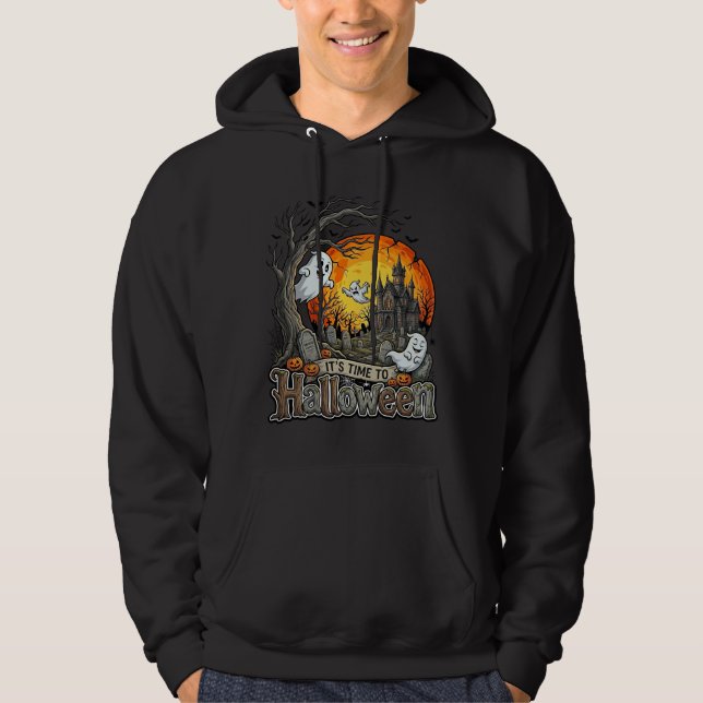 Veste À Capuche Sa Maison Hantée Halloween Cimetière Effrayant  (Devant)