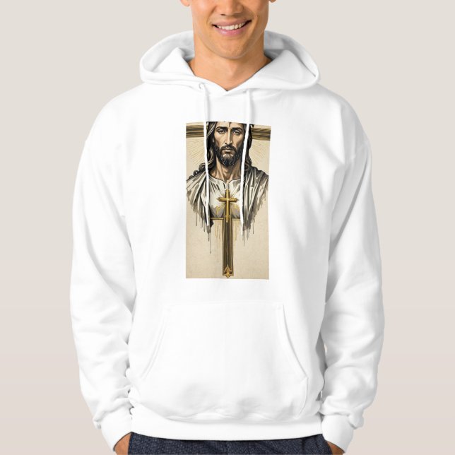 Veste À Capuche Sacred Heart Religious Illustration Men's White Ho (Devant)