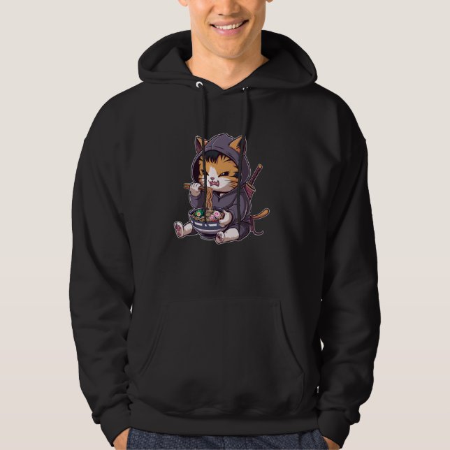 Veste À Capuche Samurai Cat Eating Ramen Kawaii Ninja Japanese Ani (Devant)