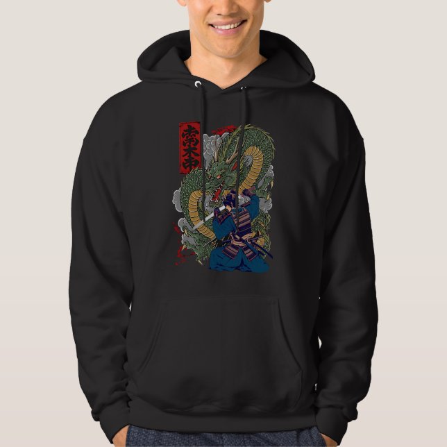 Veste À Capuche Samurai Guerrier face à Fierce Dragon Art Japonais (Devant)