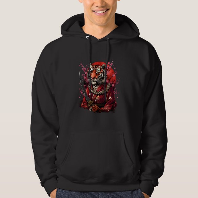 Veste À Capuche Samurai Tiger Anime Artwork Sakura Tree Japanese N (Devant)
