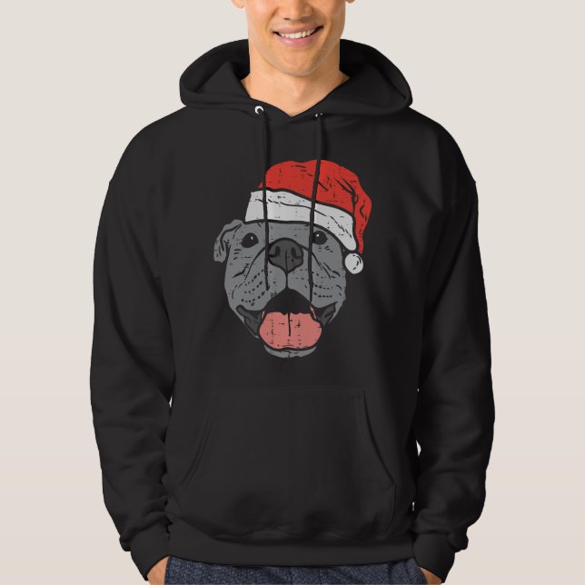 Veste À Capuche Santa Hat Pitbull Pit Noël Noël Noël Fête Amoureux (Devant)