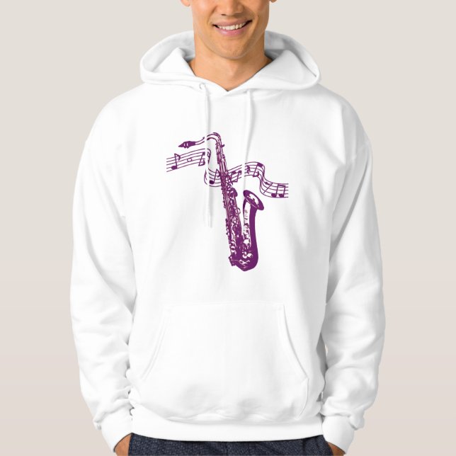 Veste À Capuche Saxophone violet cool et notes -T-shirt (Devant)
