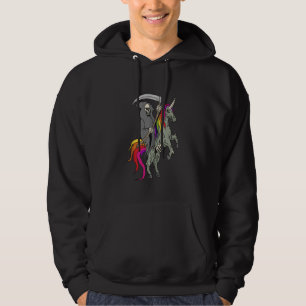 Veste À Capuche Scary Grim Reaper Skeleton Death Riding Unicorn T