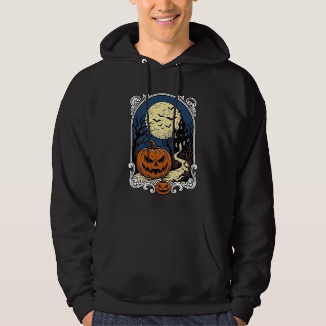 Veste À Capuche Scène de citrouille hantée Art vectoriel Halloween (Devant)
