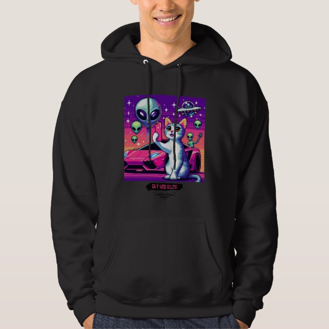 Veste À Capuche Selfie OVNI de chat : Pixel Art #24 (Devant)