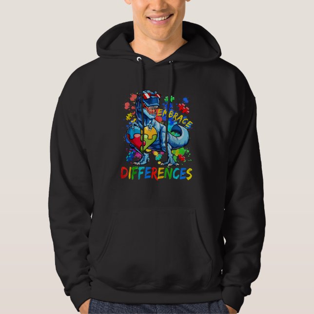 Veste À Capuche Sensibilisation à l'autisme des dinosaures, accept (Devant)