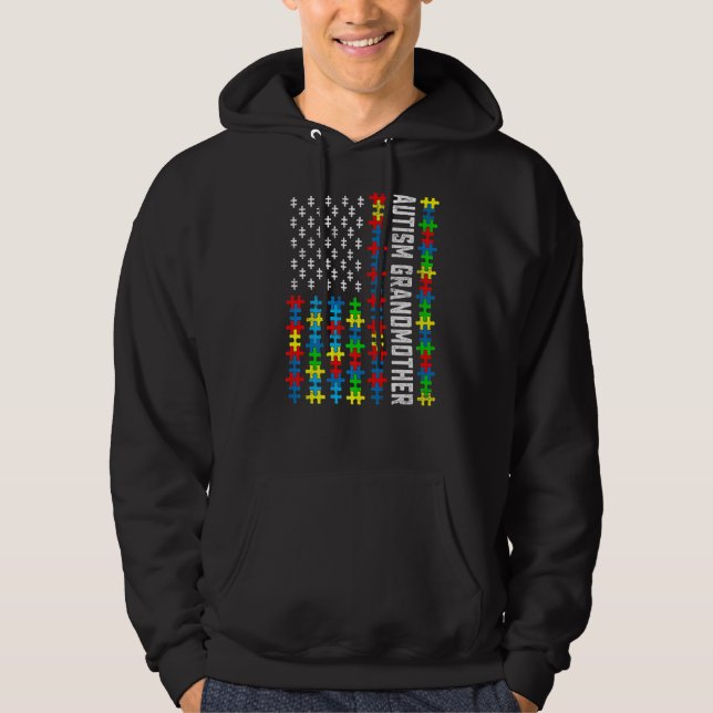 Veste À Capuche Sensibilisation sur l'autisme rétro Drapeau Usa Gr (Devant)