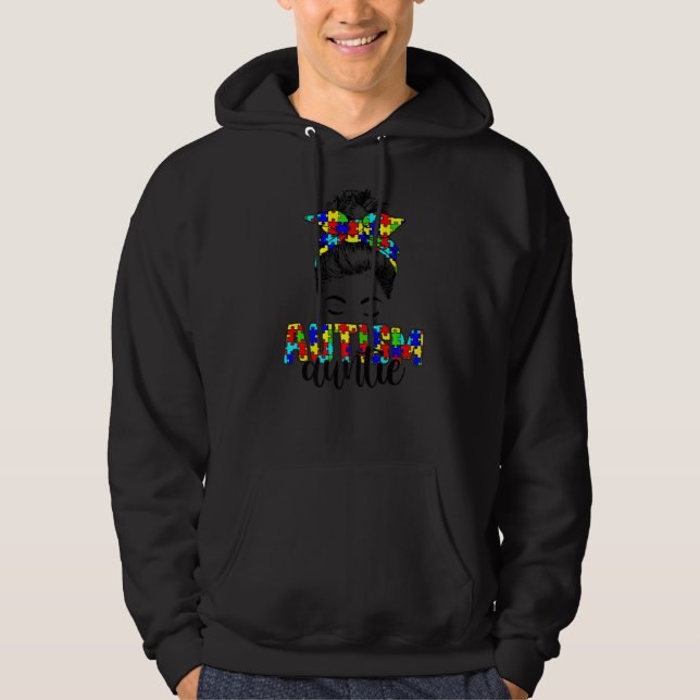 Veste À Capuche Sensibilisation sur l'autisme rétro Messy Bun Aunt (Devant)