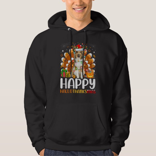 Veste À Capuche Sheltie chien Halloween Noël Joyeux Hallothank (Devant)