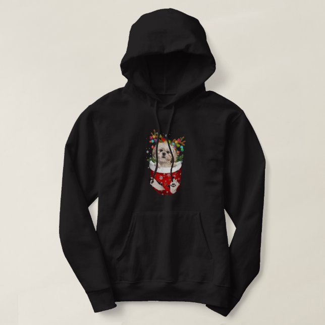 Veste À Capuche Shih Tzu Reindeer À Pocket Amoureux de les chiens  (Design devant)