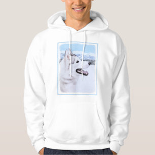 Veste À Capuche Sibérie Husky (argent et blanc) Peinture Chien Ar