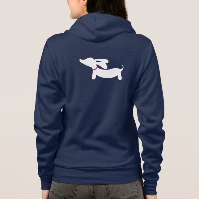 Veste À Capuche Silhouette blanche de teckel avec le collier rose (Dos)