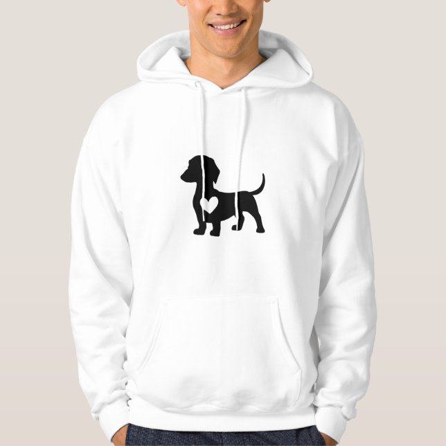 Veste À Capuche Silhouette Dachshund avec coeur (Devant)