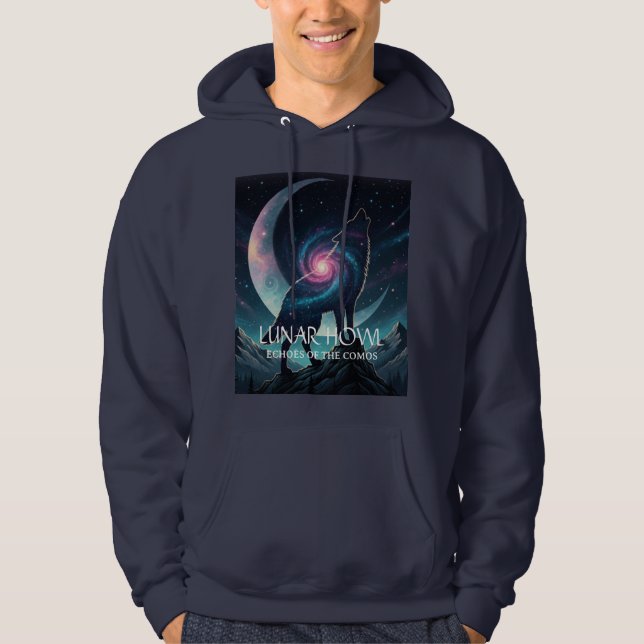Veste À Capuche Silhouette de loup galactique avec lune nébuleuse  (Devant)