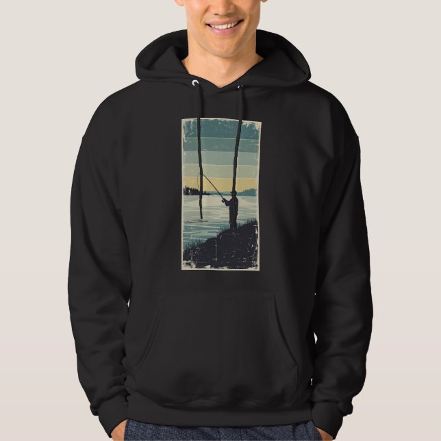 Veste À Capuche Silhouette de pêche vintage au bord du lac (Devant)