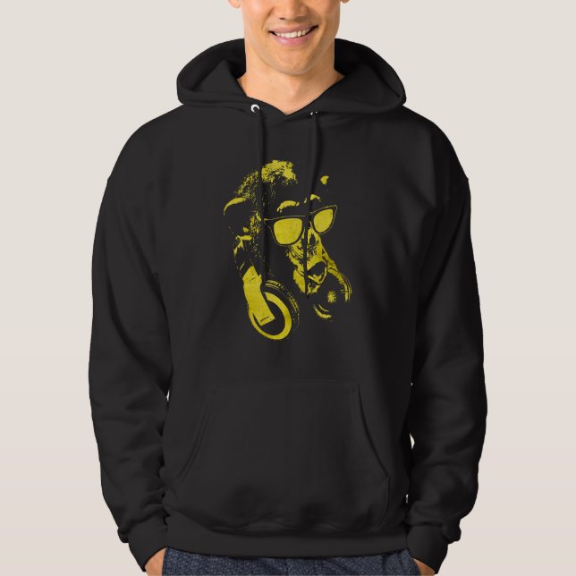 Veste À Capuche Singe Chimpanzé Avec Lunettes De Soleil Et Écouteu (Devant)