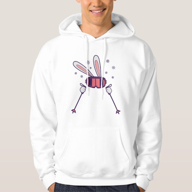 Veste À Capuche Ski Rabbit avec bâtons de ski et lunettes de ski (Devant)