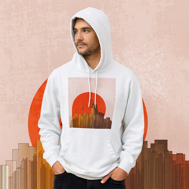 Veste À Capuche Skyline urbain avec Red Sun Grunge Cityscape (Créateur téléchargé)