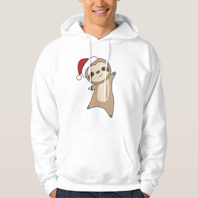 Veste À Capuche Sloth Noël Neige Hiver Animaux Fentes (Devant)