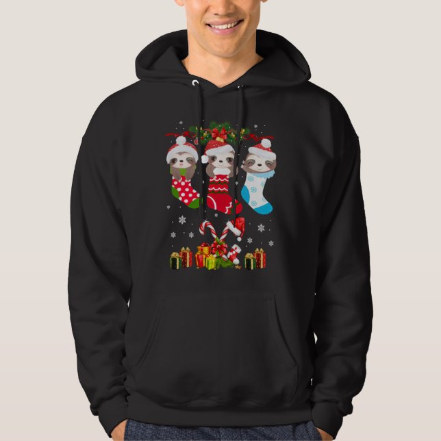 Veste À Capuche Sloth Noël Sock Sloth Santa Hat Lights Noël T (Devant)