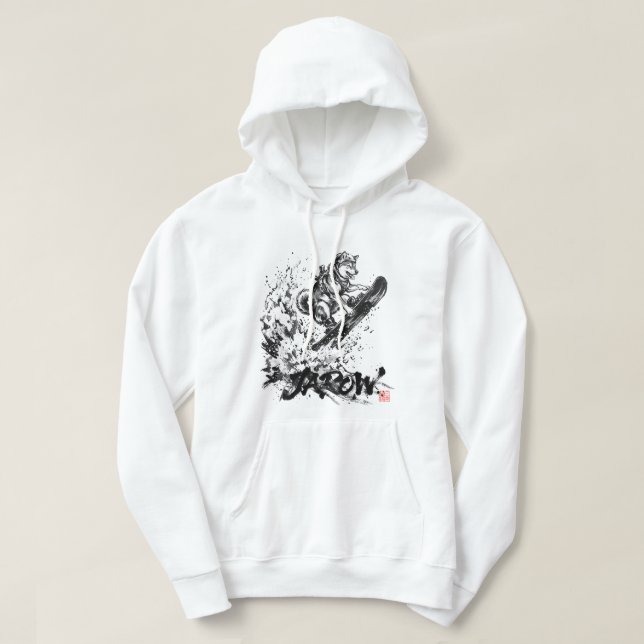 Veste À Capuche Snowboard Brush Art - Snowboarder Dog Huskey (Design devant)