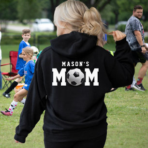 Veste À Capuche Soccer Maman Nom de l'enfant Parent Noir