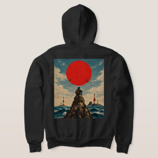 Veste À Capuche Soleil Rouge Vintage Océan et Voyageur Solitaire