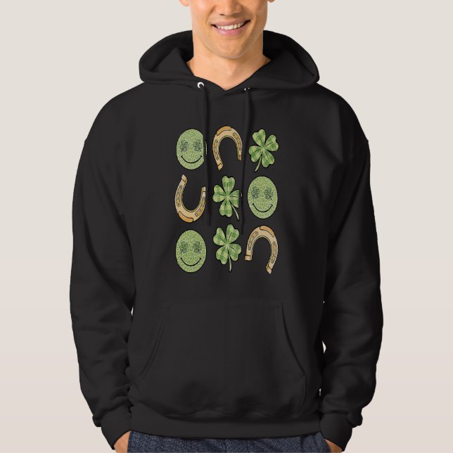 Veste À Capuche Sourires Rétro Fer à Cheval & trèfle à 4 feuilles  (Devant)