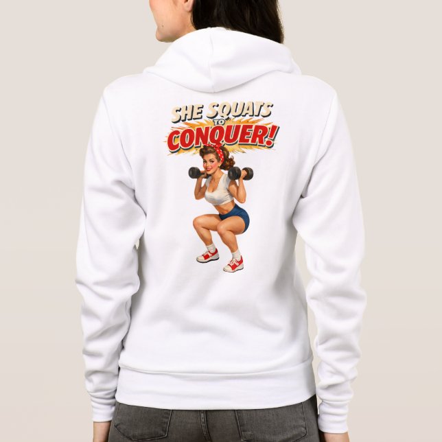 Veste À Capuche Squats Conquer -Funny Retro Gym Pin-Up- Activewear (Dos)