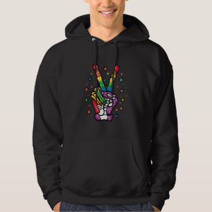 Veste À Capuche Squelette arc-en-ciel signe de paix LGBT - Liberté