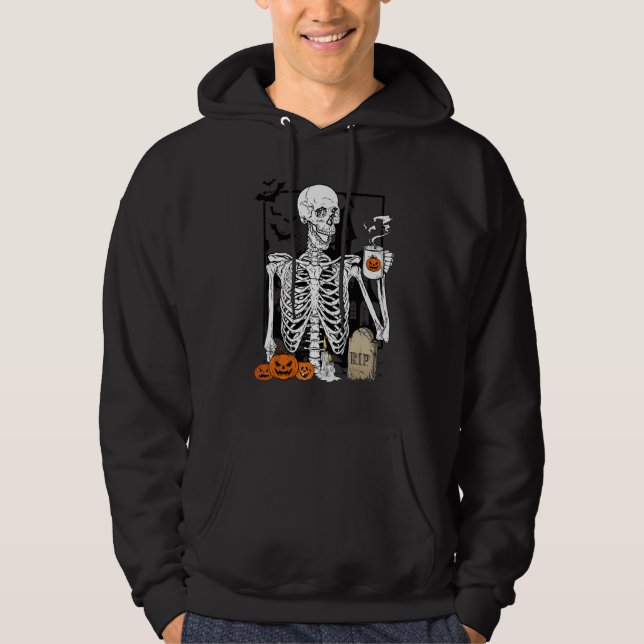 Veste À Capuche Squelette buvant du café   Crâne d'Halloween 1 (Devant)