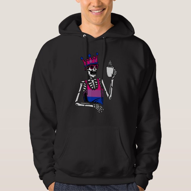 Veste À Capuche Squelette buvant du café Drapeau bisexuel Bisexual (Devant)