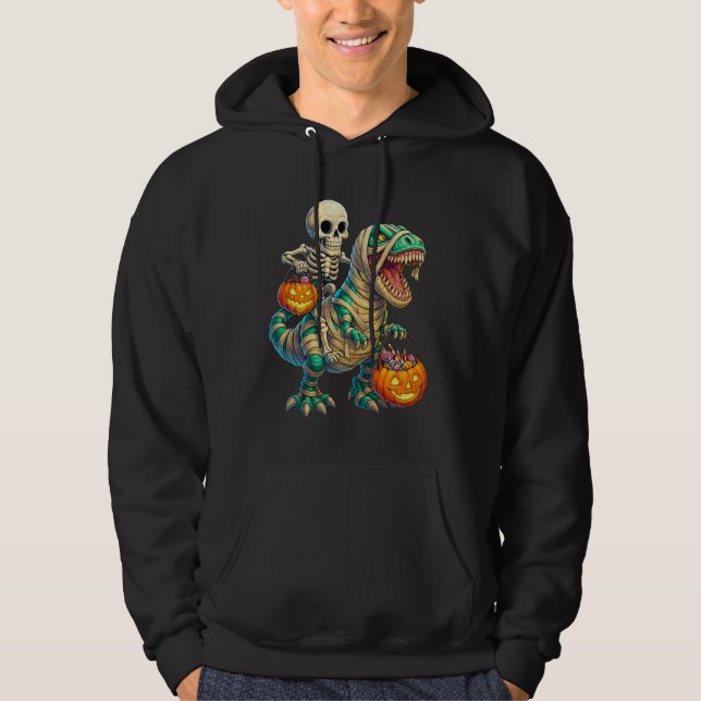 Veste À Capuche Squelette Fantaisiste à Cheval sur un T-Rex Momie  (Devant)