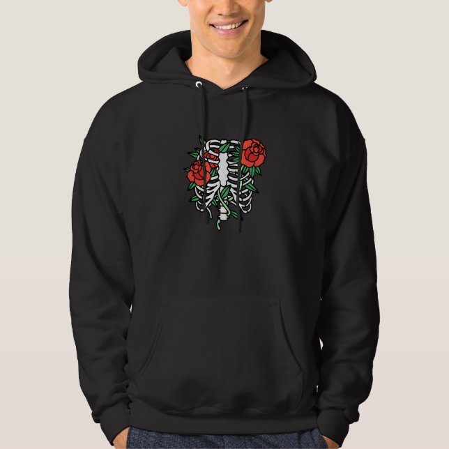 Veste À Capuche Squelette Rose Gothique de la mort Graphique (Devant)