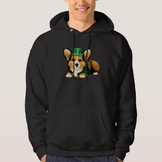 Veste À Capuche St Patrick's Day Corgi Dog Irish Shamrock Leprecha (Devant)