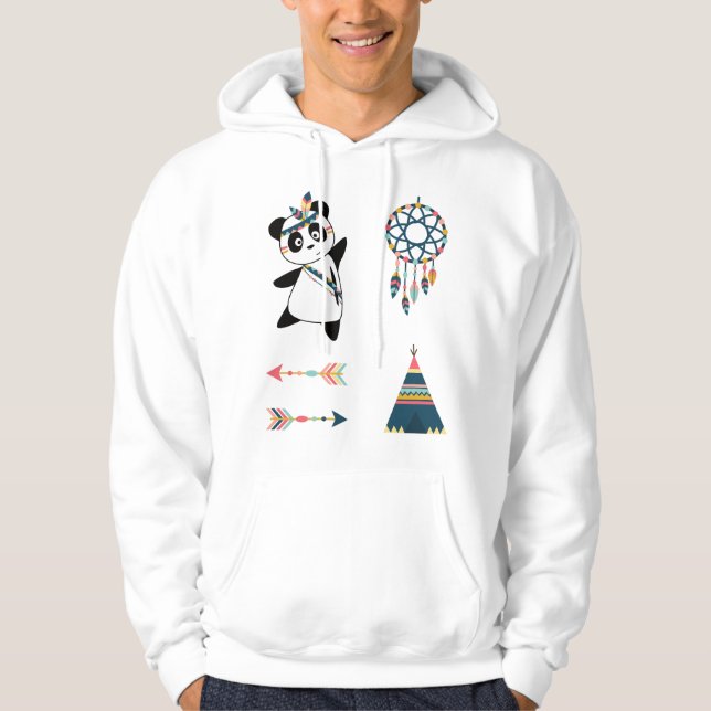 Veste À Capuche Sticker indien Panda Bear Set Teepee (Devant)