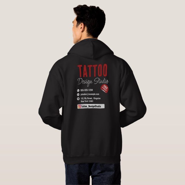 Veste À Capuche Studio de Tatoueur Branché Noir et Rouge (Dos entier)