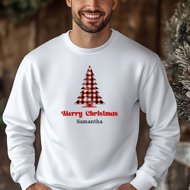 Veste À Capuche Stylish Custom Plaid Tree Christmas Sweatshirt (Stylish Custom Name Plaid Tree Christmas Sweatshirt)