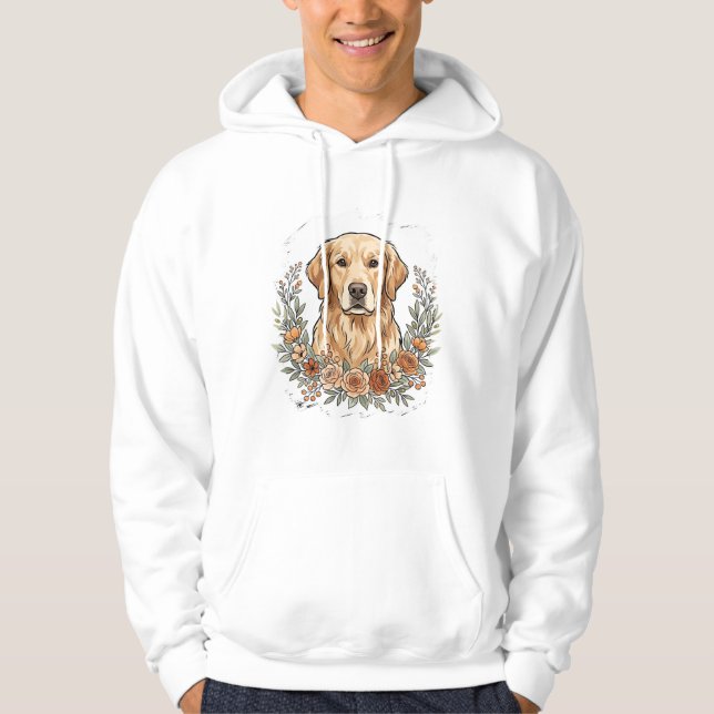Veste À Capuche Sublimation Retriever Doré Floral (Devant)