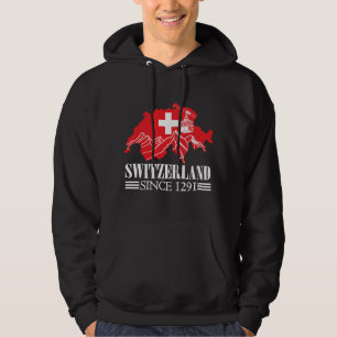 Veste À Capuche Suisse Carte depuis 1291 Montagnes Drapeau Suisse