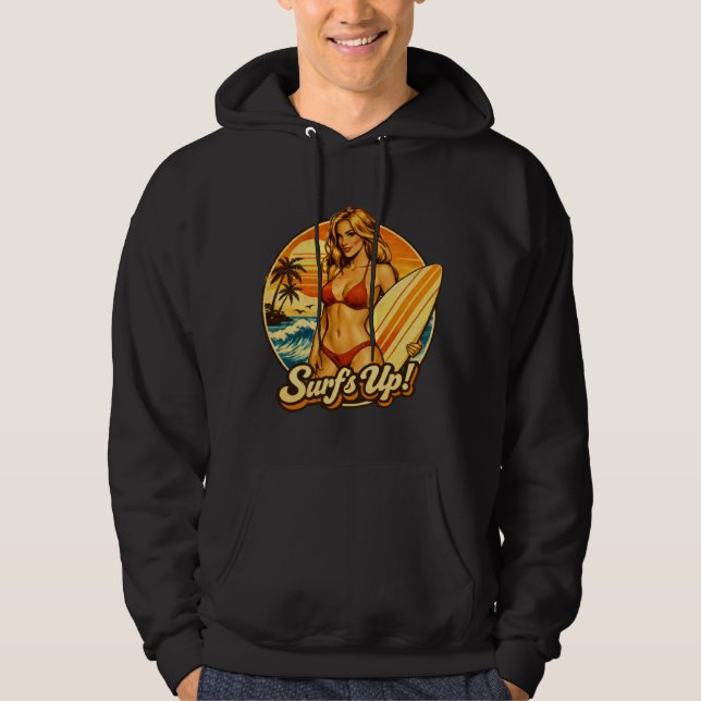 Veste À Capuche Surf's Up Bikini Pin-Up | Graphisme de Magasin Rét (Devant)