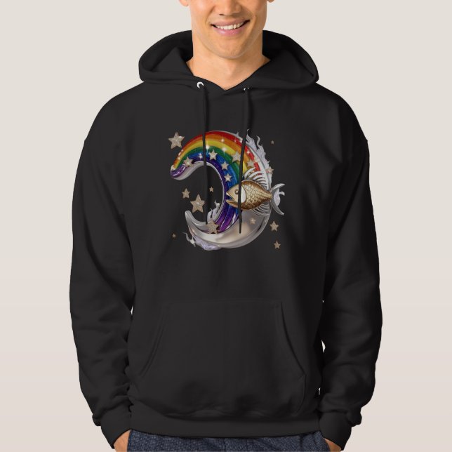 Veste À Capuche Sweatshirt à capuche Luxe Lune Poisson Arc-en-ciel (Devant)