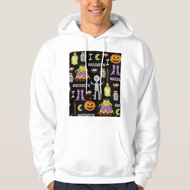 Veste À Capuche Symboles d'Halloween, thème vintage continu (Devant)