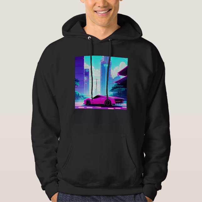 Veste À Capuche Synthwave voiture dérapage retrowave futuresynth s (Devant)