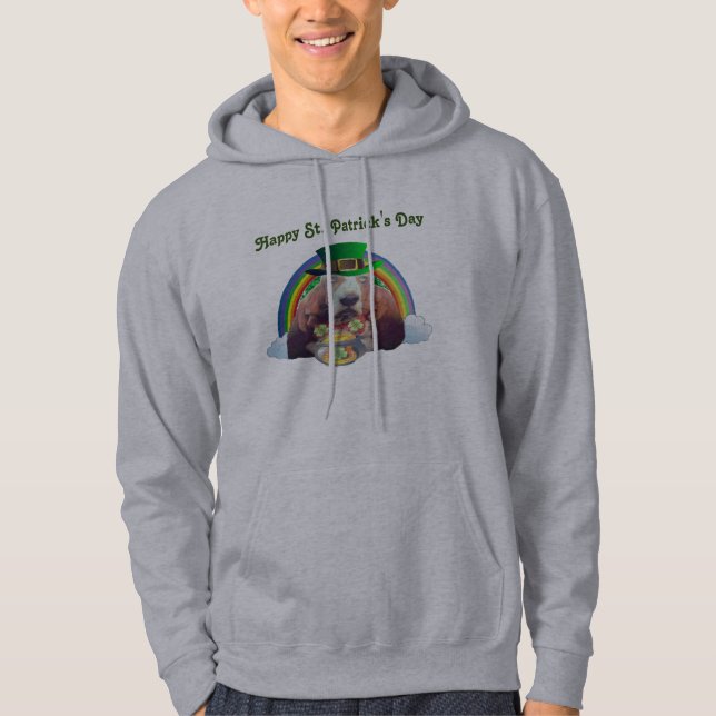 Veste À Capuche T-Shirt Basset Hound Joyeuse St. Patrick's Day (Devant)